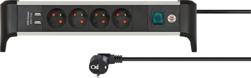 Brennenstuhl alu-office-line stekkerdoos 4-voudig penaarde met usb (stekkerblok voor op het bureau met 1,8 m kabel en schakelaar, made in germany)