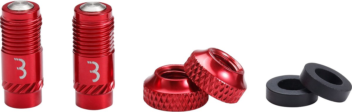 Bbb cycling corecap - set di aggiornamento valvola universale - 300% di flusso d'aria in più - adatto a tutte le pompe - formato da presta a schrader - 2 pezzi - rosso - bti-165