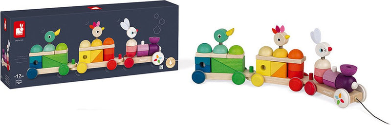 Janod - zigolos - tren grande multicolor - figura de tracción y juguete para apilar