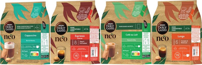 Confezione caffè in cialde e bustine Nescafé dolce gusto neo latte mix (café au lait, cappuccino, lungo ed espresso intenso) - bustine 4x12 cialde per 42 tazze di caffè