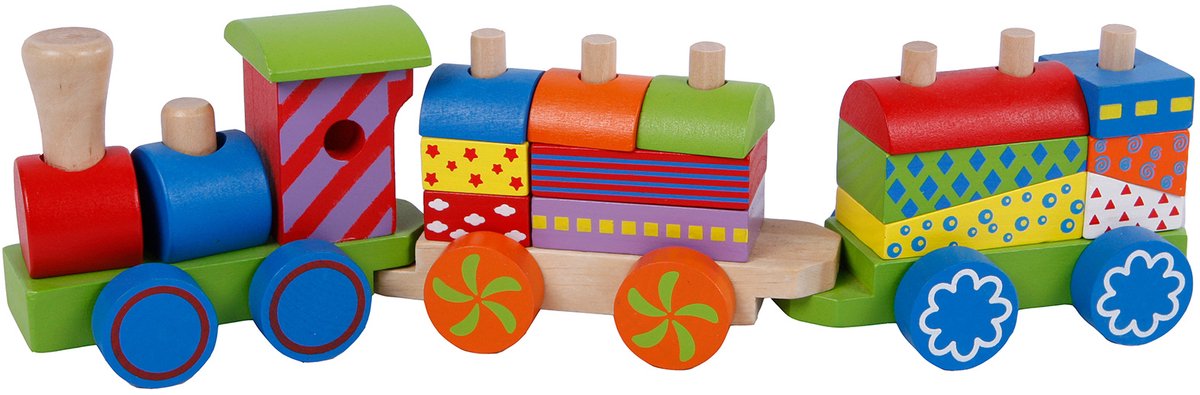 Wooden stacking train with 2 wagons