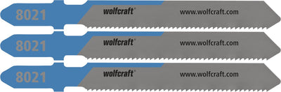 Wolfcraft - 3 lame per seghetto alternativo per acciaio fino a 3 mm - taglio fine - HSS con attacco a T - ideale per lamiera d'acciaio - 8021000