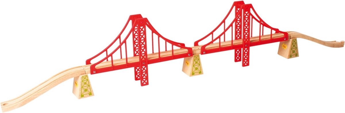 Bigjigs Wooden Rails Double Suspension Bridge, 7dlg.
