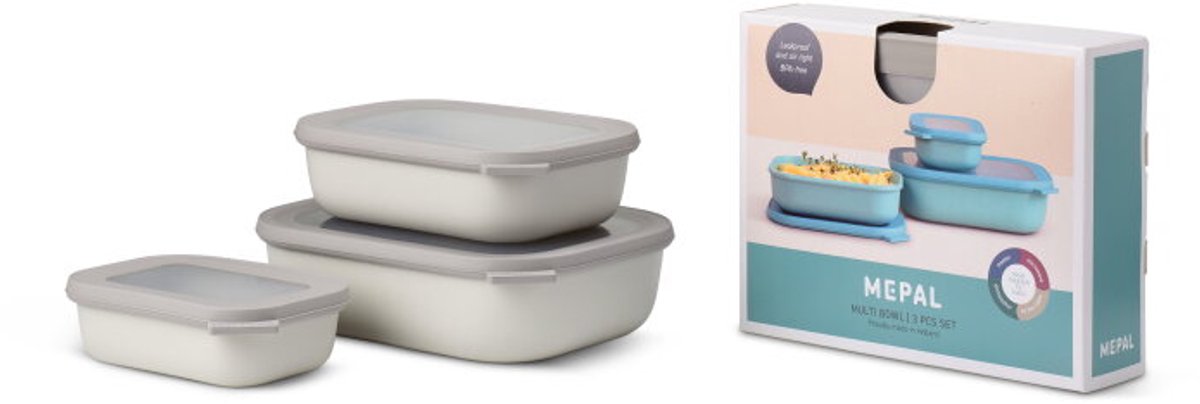 Mepal - multikom cirqula vershouddoos set - 500 + 1000 + 2000 ml - rechthoekig - nordic white