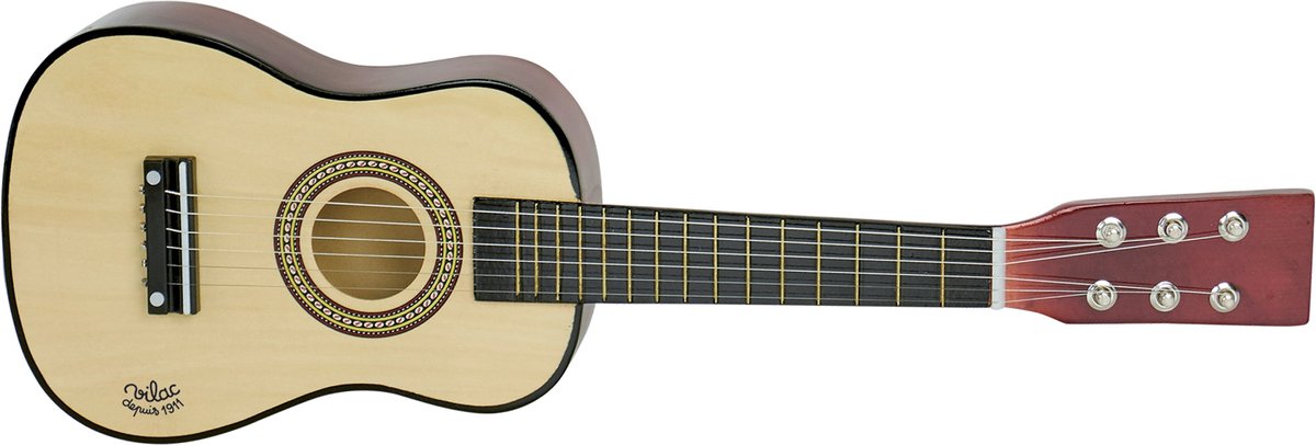 Vilac guitarra de madera juguetes musicales naturaleza con cuerdas de repuesto.