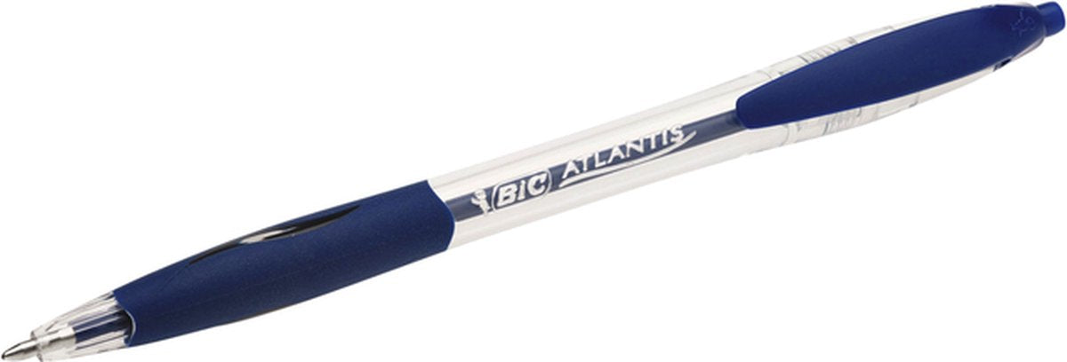 Bolígrafo Bic Atlantis azul grip recargable pulsador clip