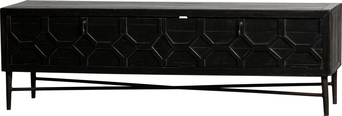 Mesa de centro para muebles de TV Woood bequest - madera de mango - negro - 50x160x45 cm