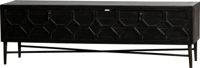 Tavolino da salotto per TV in legno lascito - legno di mango - nero - 50x160x45 cm