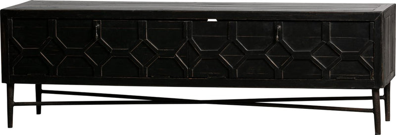 Tavolino da salotto per TV in legno lascito - legno di mango - nero - 50x160x45 cm