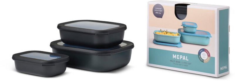 Mepal - set contenitori per alimenti multiciotola cirqula - 500 + 1000 + 2000 ml - rettangolare - nero nordico