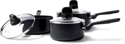 Greenpan Memphis pan set 6-piece - 16 18 20cm - 1.6 2.1 3.1l - pfas-free non-stick coating - saucepan induction - ceramic pan - oven safe up to 160°c - cold handles - with glass lid - black