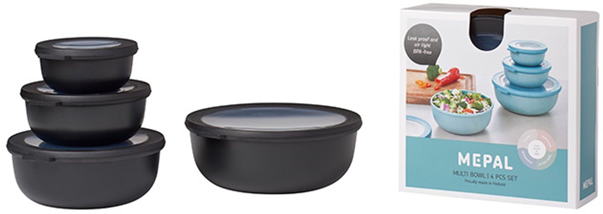 Mepal - multikom cirqula vershouddoos set - 350 + 750 + 1250 + 2250 ml - rond - nordic black