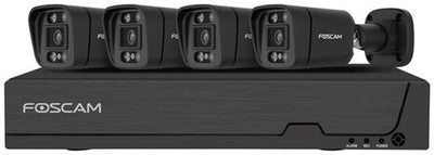 Foscam fna108e-b4-2t-b kit security camera set - 4 cameras - poe - 2TB memory - color night vision 20m - 8mp - black