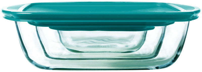 Pyrex - pentola rettangolare con coperchio set da 3 pezzi - vetro borosilicato - trasparente -