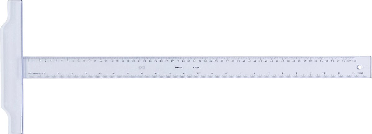 Gancio da disegno Aristo - lunghezza 60 cm - scala mm cm pollici - plexiglass trasparente - con borchie antiscivolo - ar-23176