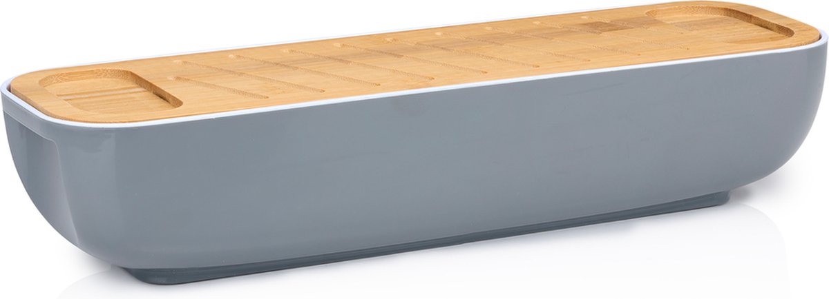 Panera Alpina - con tabla de cortar con tapa de bambú - asas - 40 x 12,2 x 8,5 cm - gris -