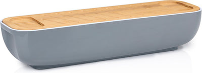 Panera Alpina - con tabla de cortar con tapa de bambú - asas - 40 x 12,2 x 8,5 cm - gris -