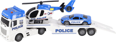 Wheels Rapid Autotransporter Police con auto ed elicottero con luce, suono e attrito