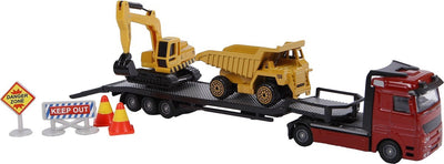 low loader with construction vehicles