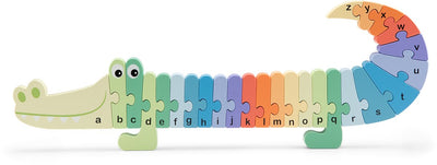 Woet ® rompecabezas de madera con alfabeto cocodrilo - aprende ABC de la A a la Z - rompecabezas con forma de cocodrilo - aprende el alfabeto - juguetes educativos con letras - juguetes para niños pequeños - a partir de 3 años