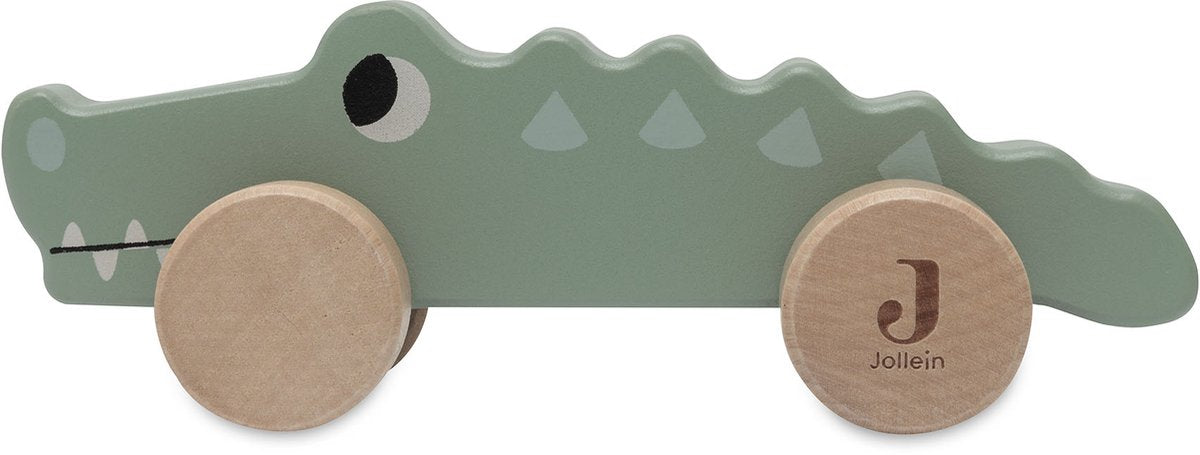Jollein - cocodrilo de madera sobre ruedas - juguetes de madera - jambo de la jungla - 100% fsc