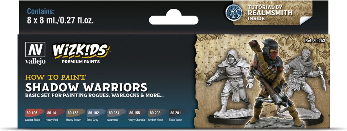 Vallejo shadow warriors - wizkids premium paints - 8 kleuren - 8ml - 80253