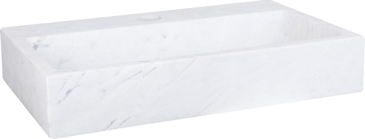Differnz fuente plana 38x24x8cm 1 orificio para grifo recta rectángulo mate mármol blanco