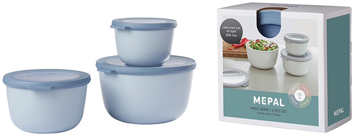 Mepal - set di contenitori per alimenti cirqula multiciotola - 500 + 1000 + 2000 ml - rotondo - blu nordico