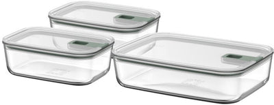 Juego de recipientes para alimentos de vidrio Mepal easyclip - 2x 1000 + 2250 ml - recipientes para alimentos de vidrio con cierre deslizante - aptos para microondas. horno (de vapor). frigorífico y congelador - salvia nórdica
