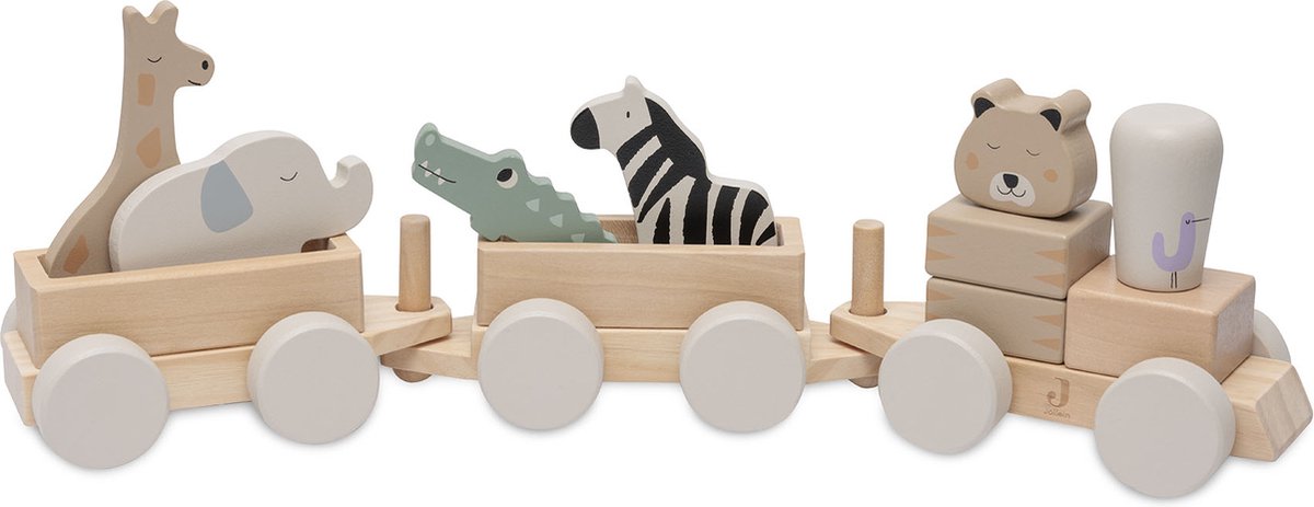 Jollein - tren de juguete de madera - jambo de la selva - animales de la selva - vehículo de juguete de madera - 100% fsc