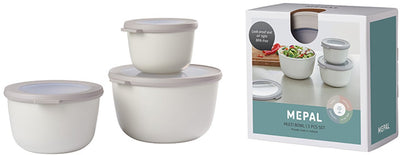 Mepal - set di contenitori per alimenti multiciotola Cirqula - 500 + 1000 + 2000 ml - rotondo - bianco nordico