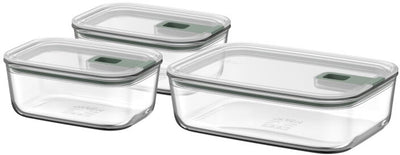 Set contenitori per alimenti in vetro Mepal easyclip - 2x 700 + 1500 ml - contenitori per alimenti in vetro con chiusura scorrevole - adatti al microonde. forno (a vapore). frigorifero e congelatore - salvia nordica
