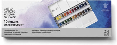 Winsor Newton 0390645 Cotman Watercolor Paint Set – Metal Sketchers Box – 24 Half Pans