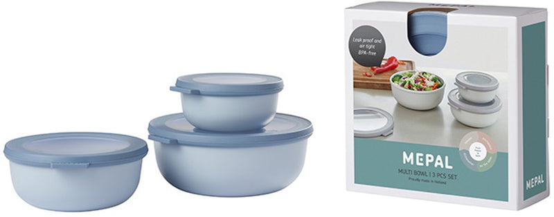 Mepal - set di contenitori per alimenti cirqula multiciotola - 350 + 750 + 1250 ml - rotondo - blu nordico