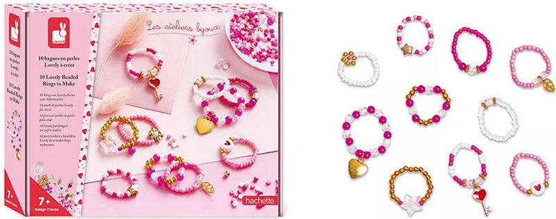 Janod - les ateliers bijoux - Set para hacer anillos con 10 perlas