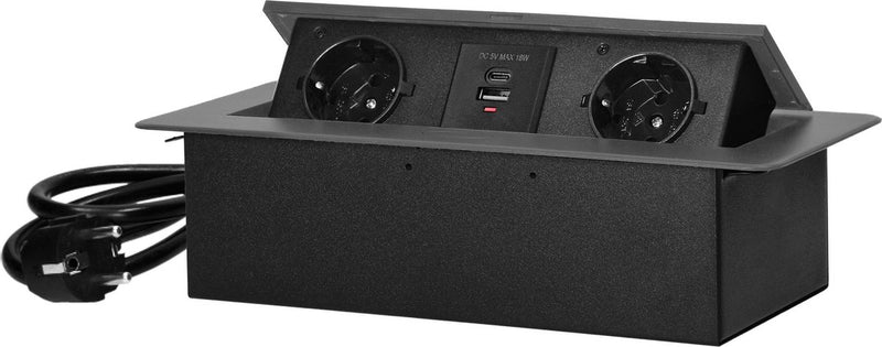 Regleta de escritorio emergente Orno - regleta con 2 tomas - USB A C - enchufe de distribución incorporado con cable de 1,5 metros - antracita
