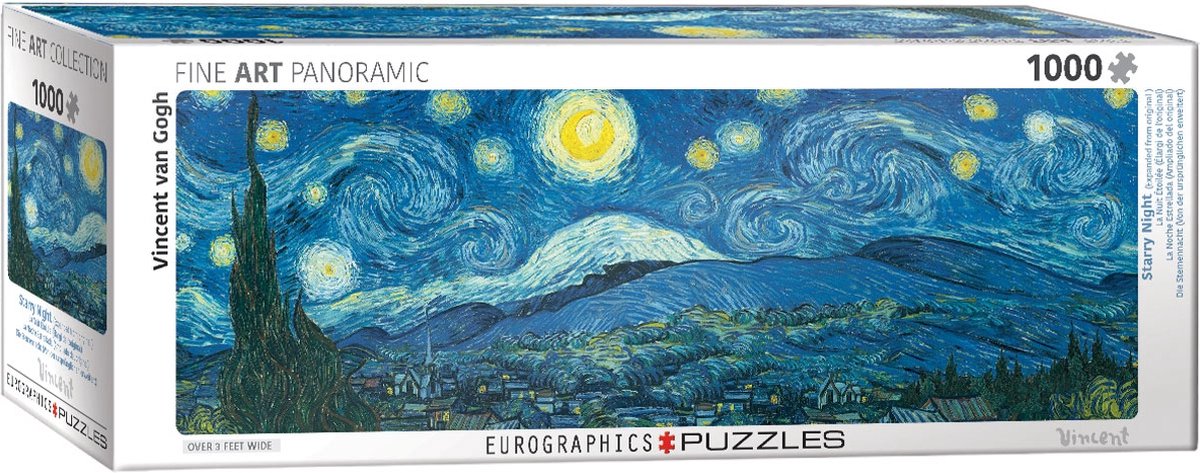 Eurographics - la noche estrellada (ampliada en comparación con el original) - vincent van gogh - 1000 piezas 96×32cm (ancho×alto) - rompecabezas panorámico de bellas artes