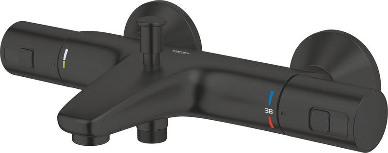 Rubinetto vasca termostatico Grohe Precision Start - 15 cm - risparmio idrico - con deviatore - raccordi compresi - nero opaco