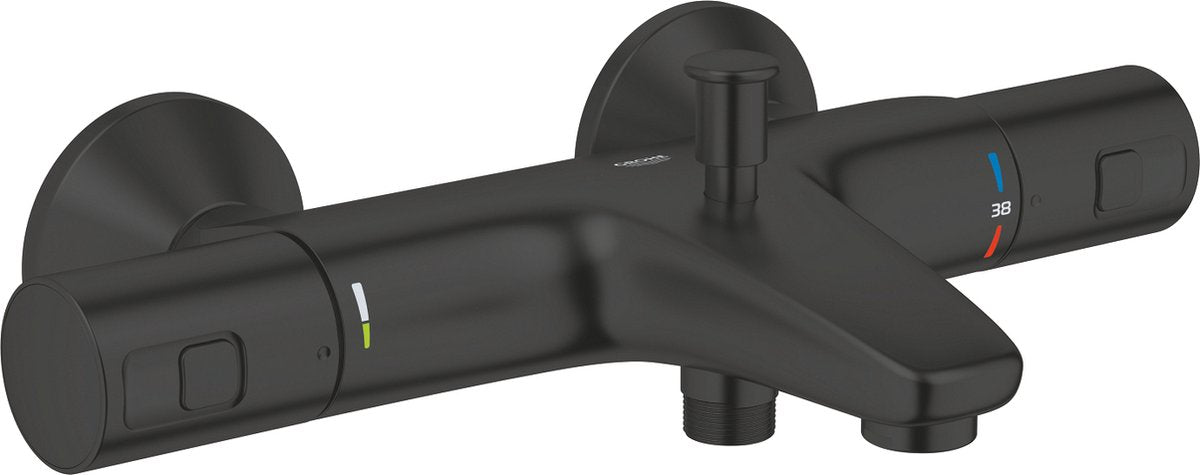 Rubinetto vasca termostatico Grohe Precision Start - 15 cm - risparmio idrico - con deviatore - raccordi compresi - nero opaco