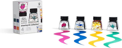 Winsor Newton 1090104 Set di inchiostri da disegno "Rich Tones" 4x14ml - Inchiostro trasparente ad asciugatura rapida per pennello, penna e aerografo - Collezione di inchiostri da disegno