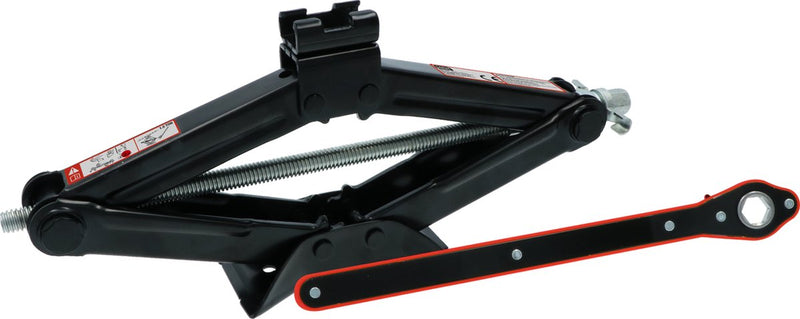 Martinetto a forbice Carpoint - con chiave a cricchetto - altezza di sollevamento 104-385 mm - punto di appoggio girevole a 360° - massimo 1500 kg