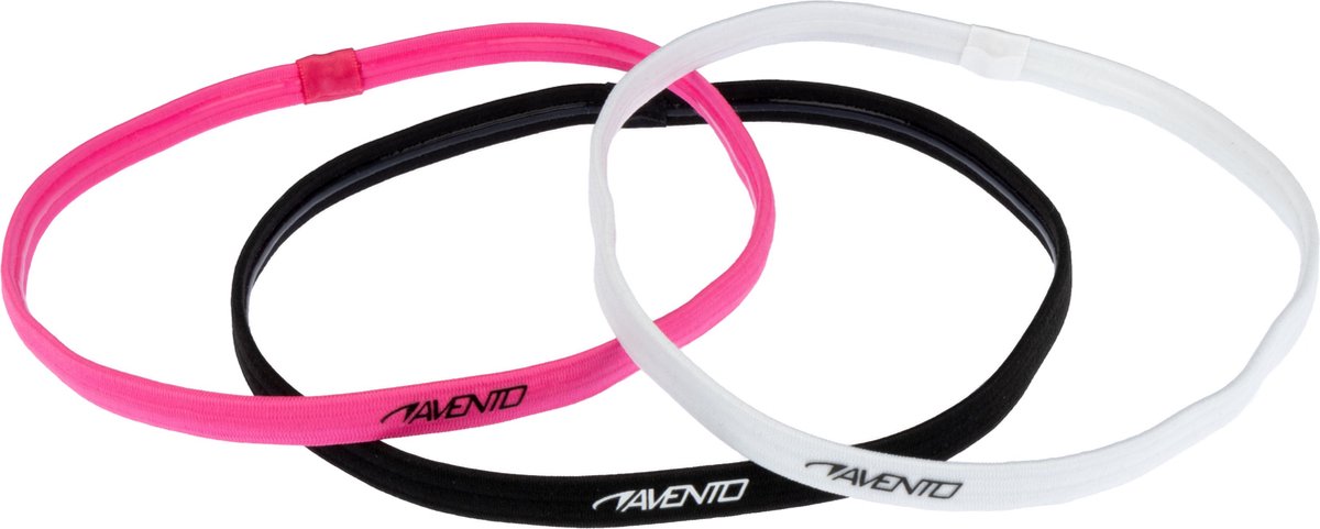 Fascia elastica per capelli sportiva Avento - 3 pezzi - rosa nero bianco - antiscivolo