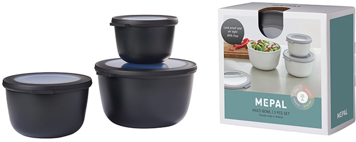 Mepal - multikom cirqula vershouddoos set - 500 + 1000 + 2000 ml - rond - nordic black