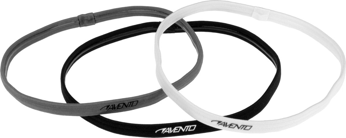 Fascia elastica per capelli sportiva Avento - 3 pezzi - nero grigio bianco - antiscivolo