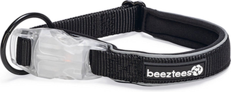 Beeztees safety gear parinca - hondenhalsband - led - nylon - zwart - 35-40x2 cm