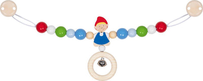 Tensor de cochecito de bebé Goki: niño l40cm, con clips, madera, en caja con ventana