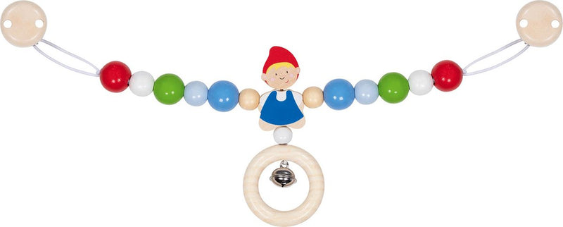 Tensor de cochecito de bebé Goki: niño l40cm, con clips, madera, en caja con ventana
