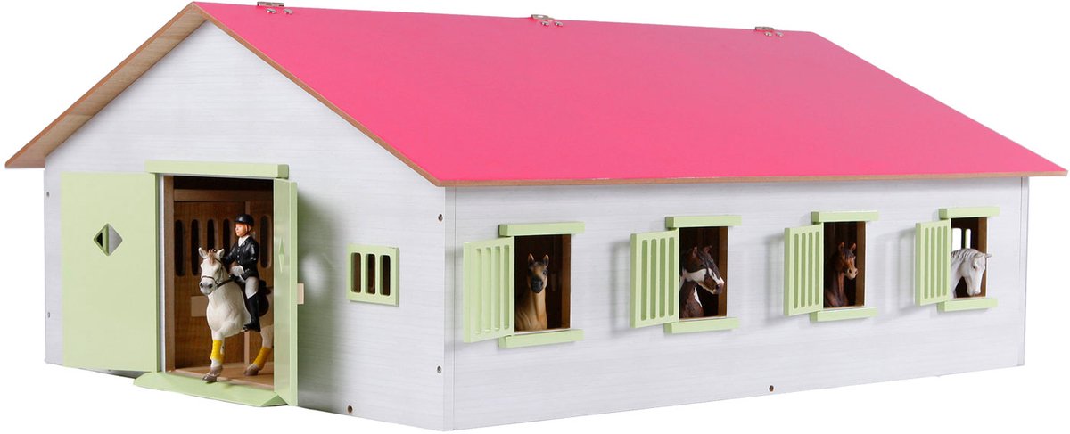 Kids Globe Globe Horse Estable Pink con 7 cajas, 1:24