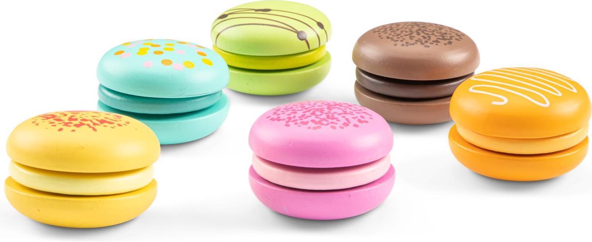 Set macaron giocattolo in legno Woet ® - 6 pezzi con velcro - cibo giocattolo per bambini - giochi di ruolo da cucina - da 2 anni
