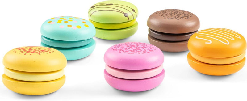 Woet ® Juego de macarrones de juguete de madera - 6 piezas con velcro - comida de juguete para niños - juguetes de cocina para juegos de rol - a partir de 2 años